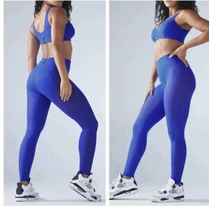Savage X Fenty Peak Performance High Waist Mesh Blue Leggings – Medium (US 8/10)